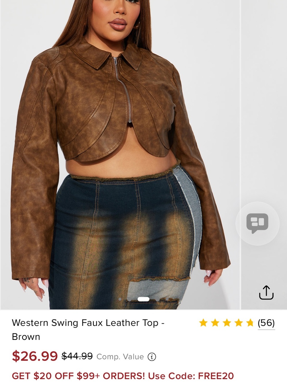 Fashion Nova Brown Faux Leather Western Swing Cropped Jacket